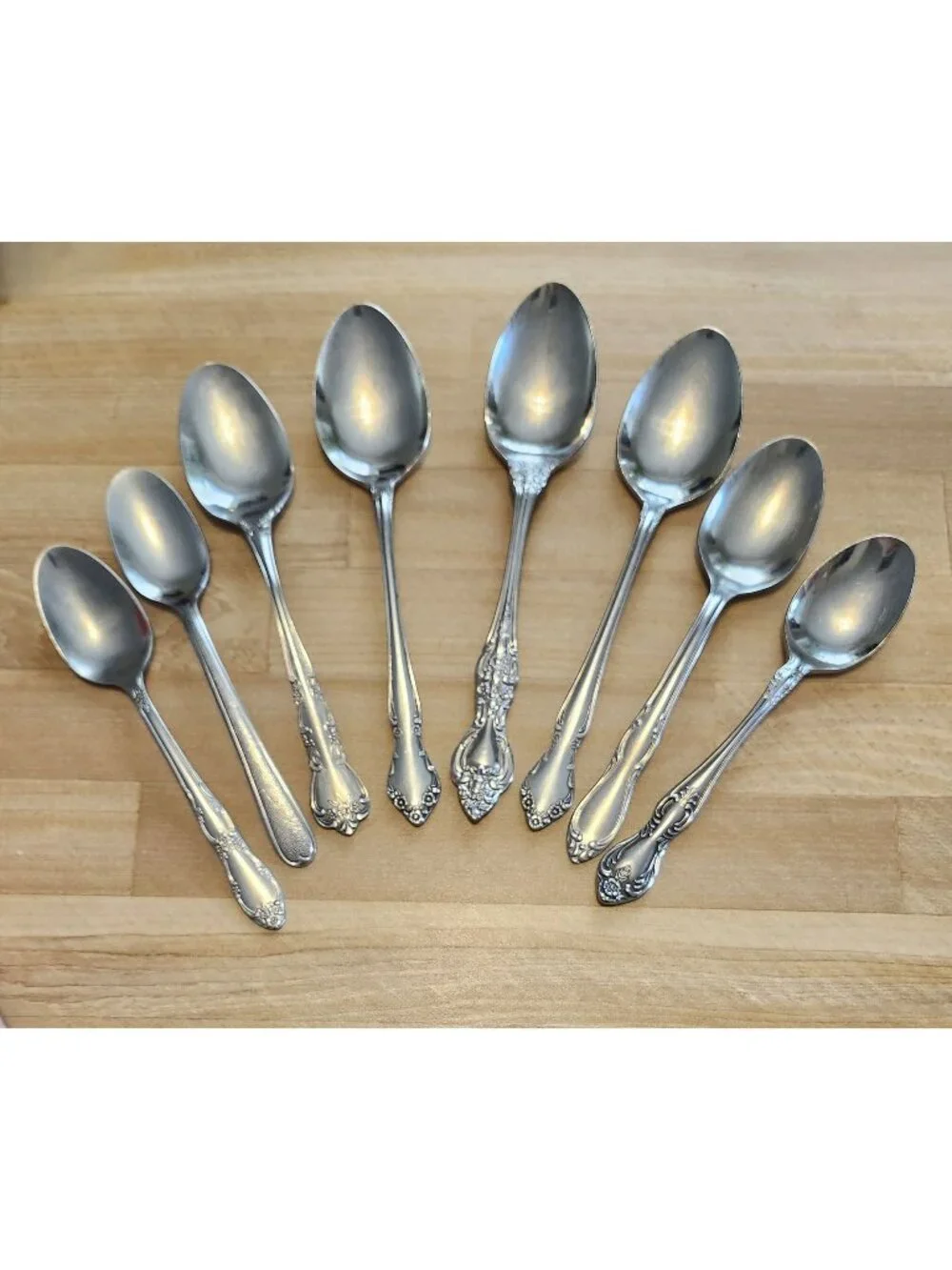 8- Mismatched Stainless Steel Teaspoons Cutlery Flatware Various Designs